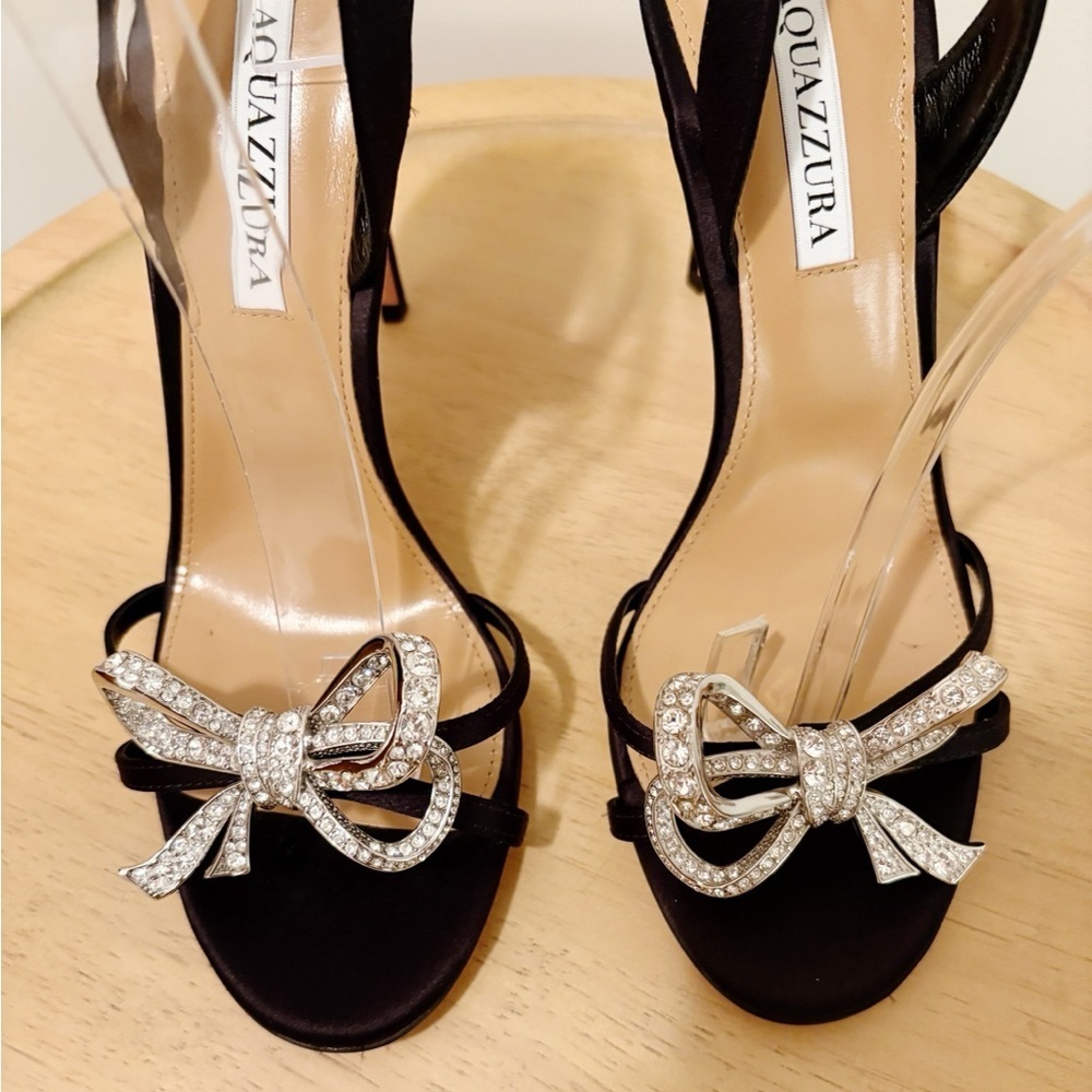 New Aquazzura Babe Crystal Bow Heel Sandals - Picture 9 of 11